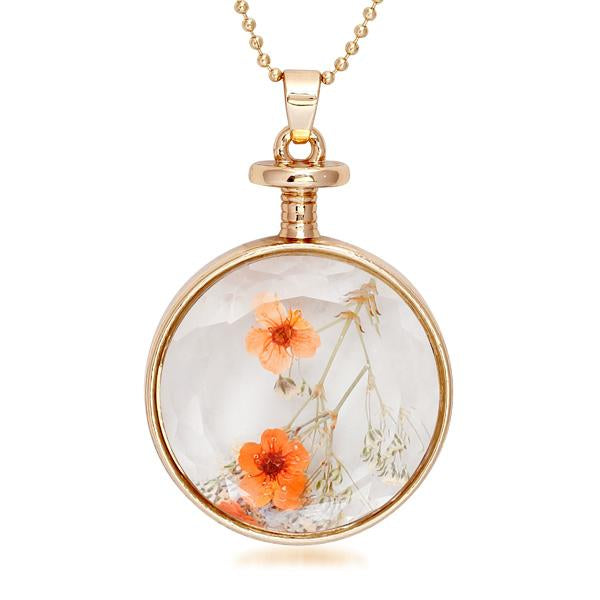 Urthn Orange Floral Gold Plated Chain Pendant - 1202418