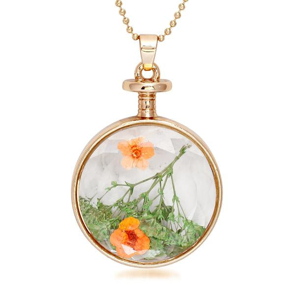 Urthn Orange Floral Gold Plated Chain Pendant - 1202419