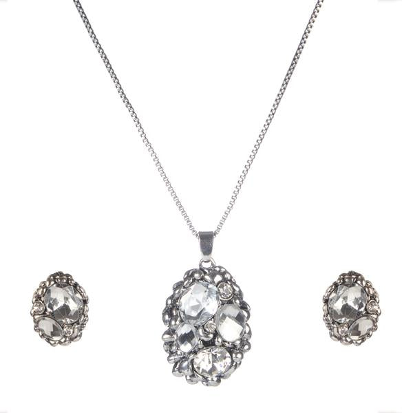 Urthn Austrian Stone Rhodium Plated Pendant set - 1202522