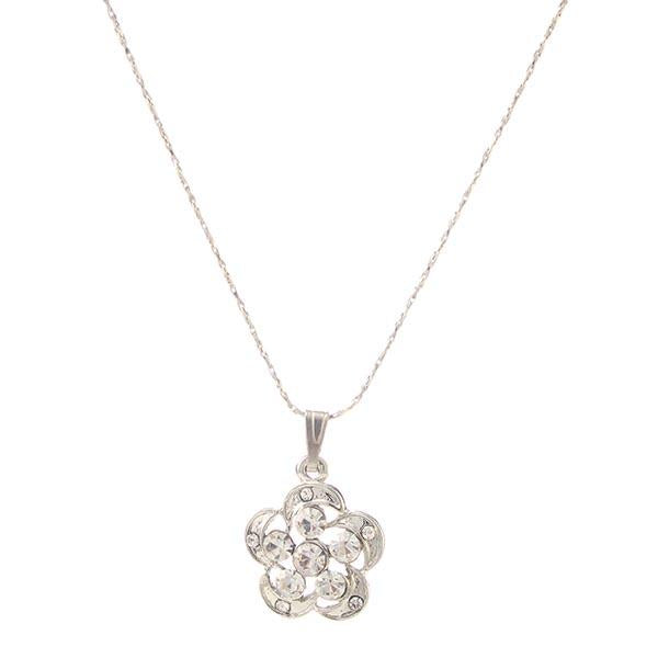 Eugenia Austrian Stone Floral Silver Plated  Chain Pendant - 1202614
