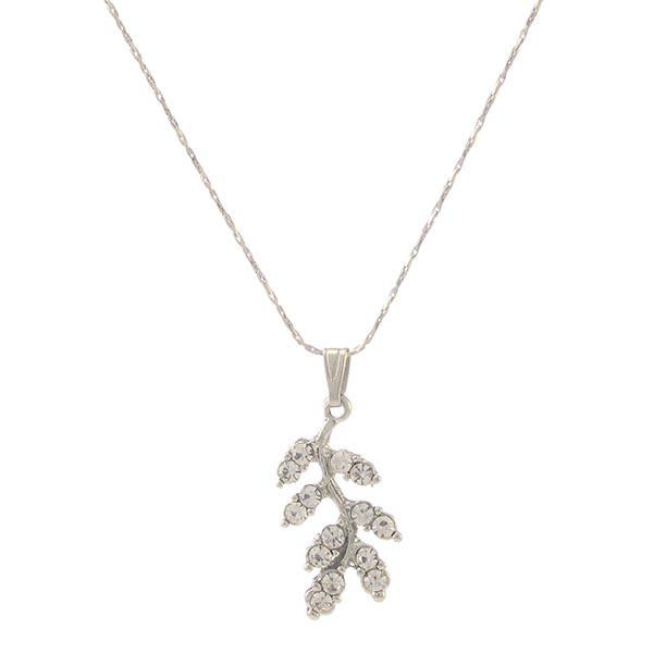 Kriaa Leaf Design Rhodium Plated Chain Pendant - 1202616