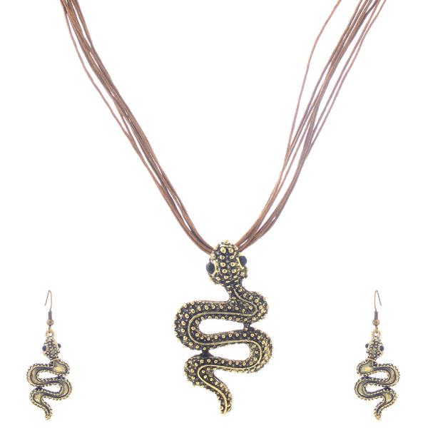 Kriaa Snake Shaped Antique Gold Plated Pendant Set - 1202721