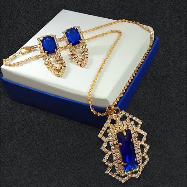 Kriaa Blue Austrian Stone gold Plated Pendant Set - 1202804