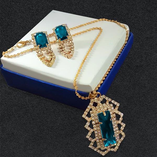 Kriaa Blue Austrian Stone Gold Plated Pendant Set - 1202806