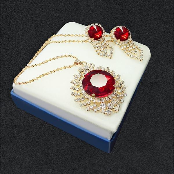 Kriaa Red Austrian Stone Gold Plated Pendant Set - 1202813