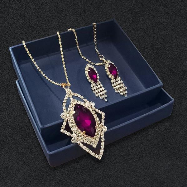 Kriaa Purple Austrian Stone Gold Plated Pendant Set - 1202822