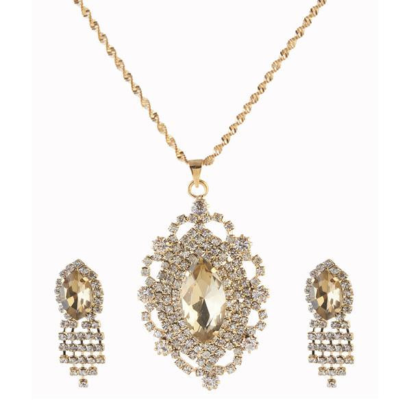 Kriaa Yellow Austrian Stone Gold Plated Pendant Set - 1202903