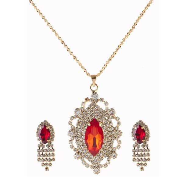Kriaa Red Austrian Stone Gold Plated Pendant Set - 1202904