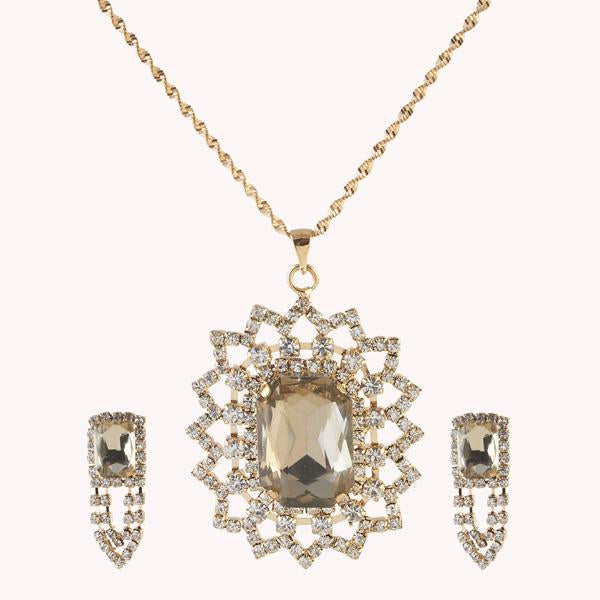 Kriaa White Austrian Stone Gold Plated Pendant Set - 1202908