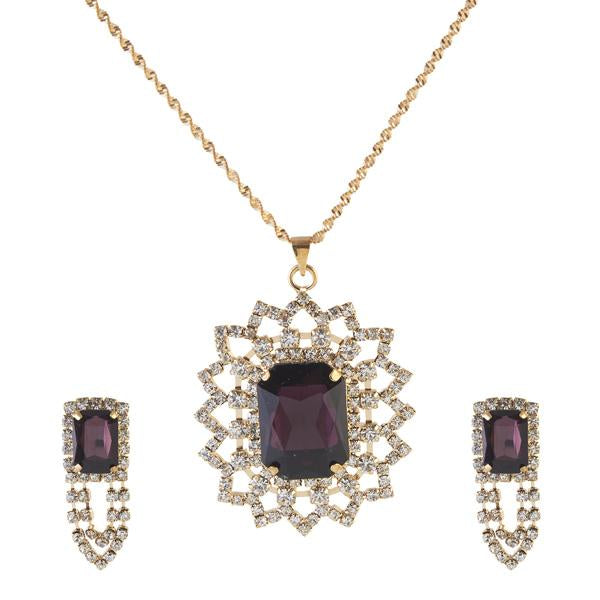 Kriaa Purple Austrian Stone Gold Plated Pendant Set - 1202911