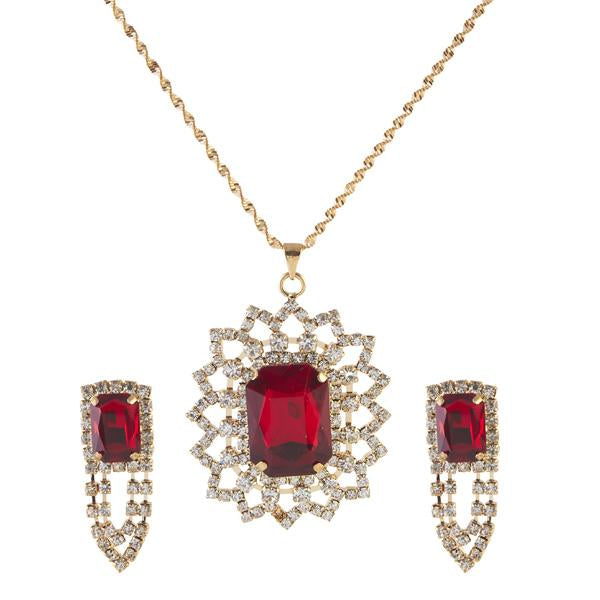 Kriaa Red Austrian Stone Gold Plated Pendant Set - 1202912