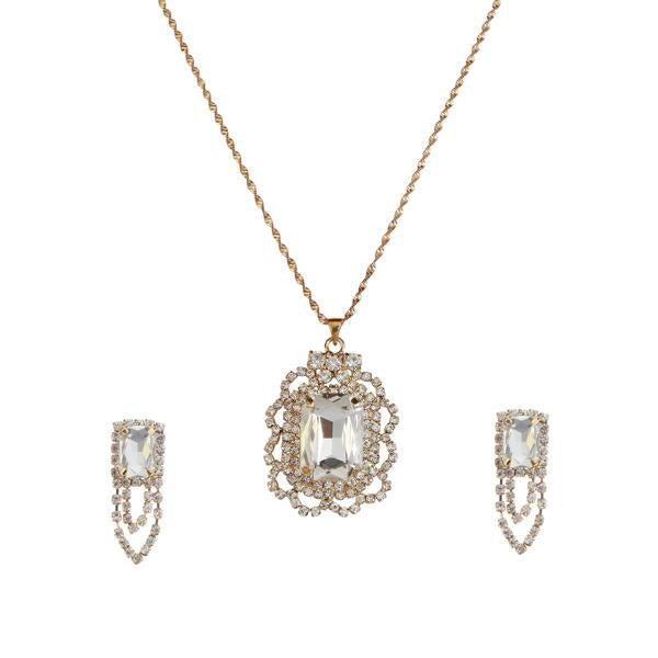 Kriaa White Austrian Stone Gold Plated Pendant Set - 1202913