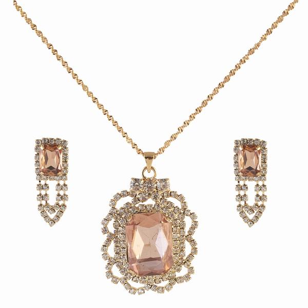 Kriaa Orange Austrian Stone Gold Plated Pendant Set - 1202915