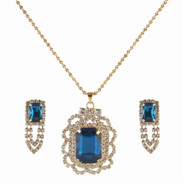 Kriaa Blue Austrian Stone Gold Plated Pendant Set - 1202916