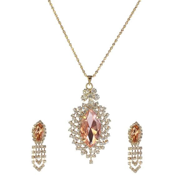 Kriaa Brown Austrian Stone Gold Plated Pendant Set - 1202920