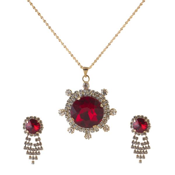 Kriaa Red Austrian Stone Gold Plated Pendant Set - 1202927