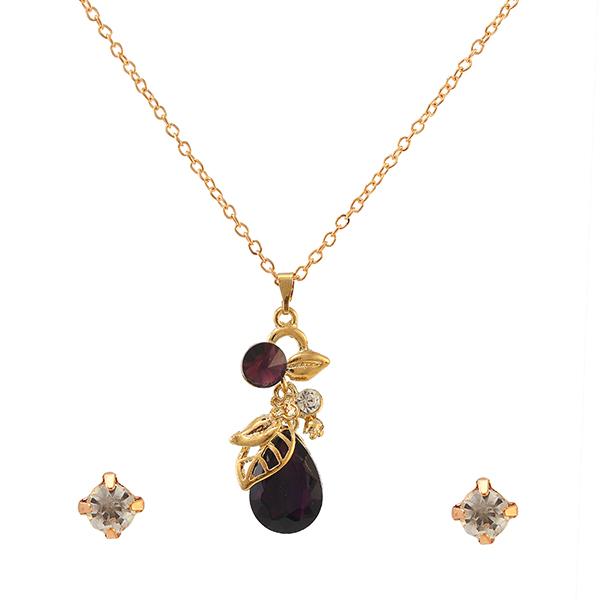 Kriaa Gold Plated Purple Stone Pendant Set - 1202934