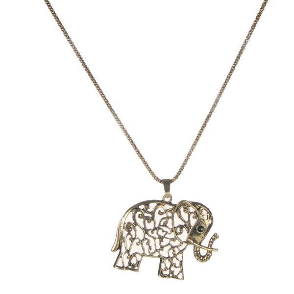 Urthn Elephant Shape Antique Gold Plated Chain Pendant - 1203011