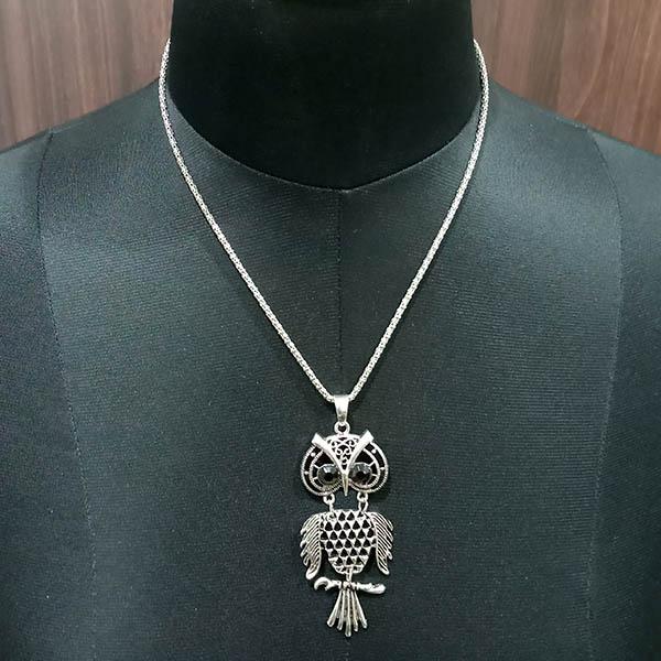 Urthn Owl Shape Rhodium Plated Chain Pendant - 1203028