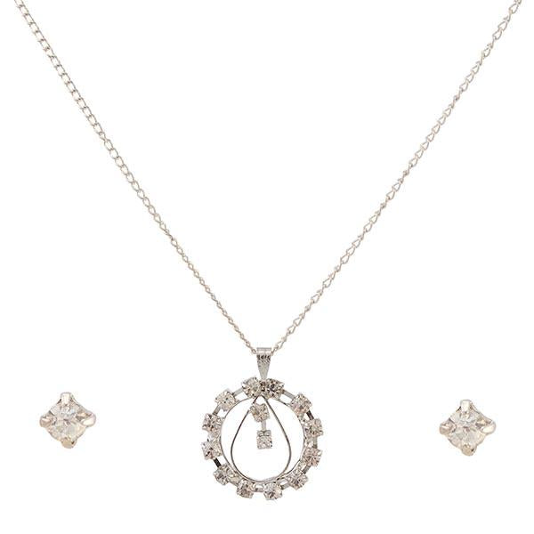 Regina White Austrian Stone Silver Plated  Pendant Set - 1203102