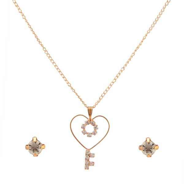Kriaa White Austrian Stone Heart Shaped Gold Plated Pendant Sets - 1203109