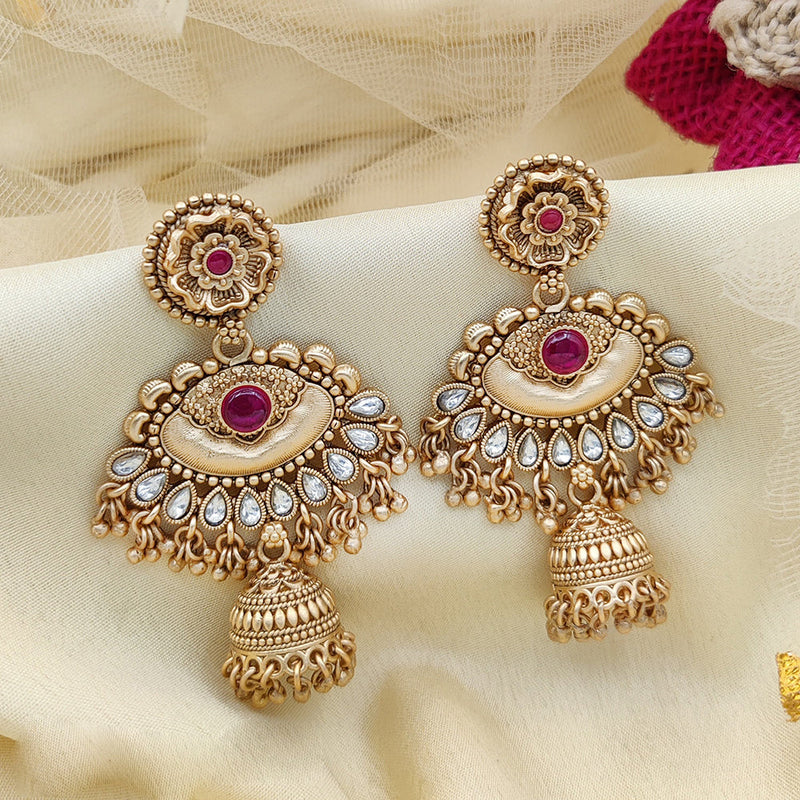 Jewel Addiction Copper Gold Pota Stone Jhumki Earrings