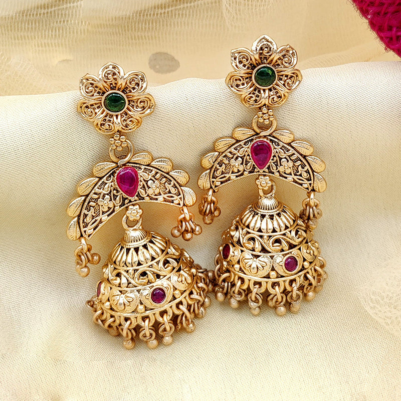 Jewel Addiction Copper Gold Pota Stone Jhumki Earrings