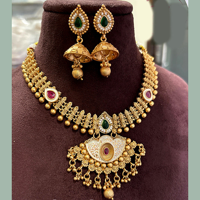 Jewel Addiction Copper Gold Pota Stone Meenakari Necklace Set