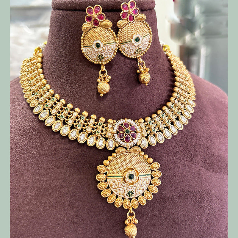Jewel Addiction Copper Gold Pota Stone Meenakari Necklace Set