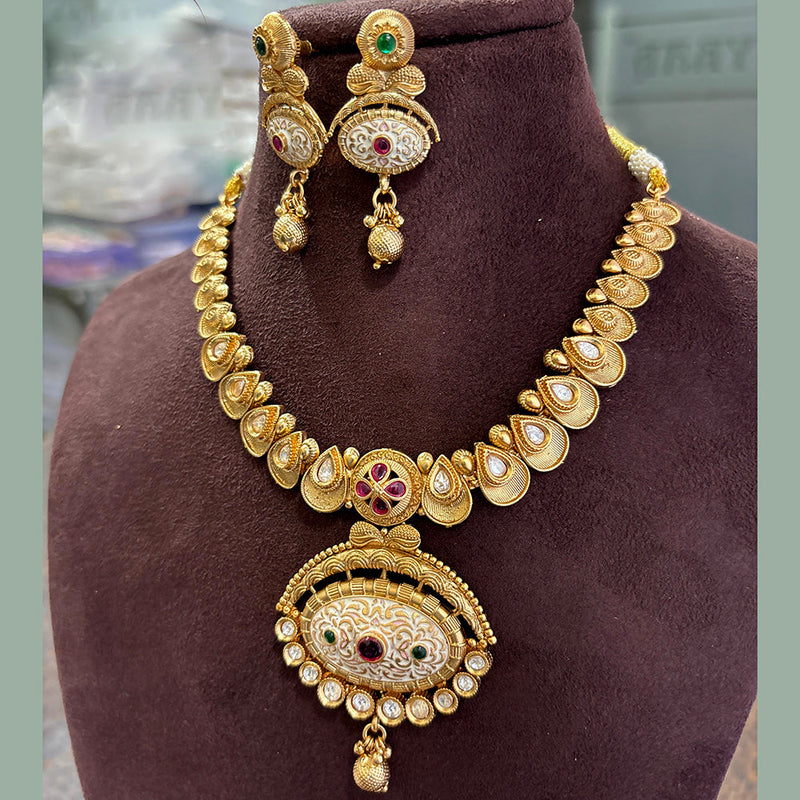 Jewel Addiction Copper Gold Pota Stone Meenakari Necklace Set