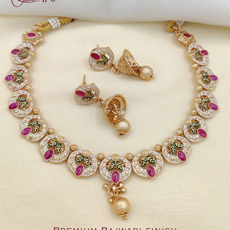 Jewel Addiction Gold Plated Pota Stone And Meenakari Necklace Set