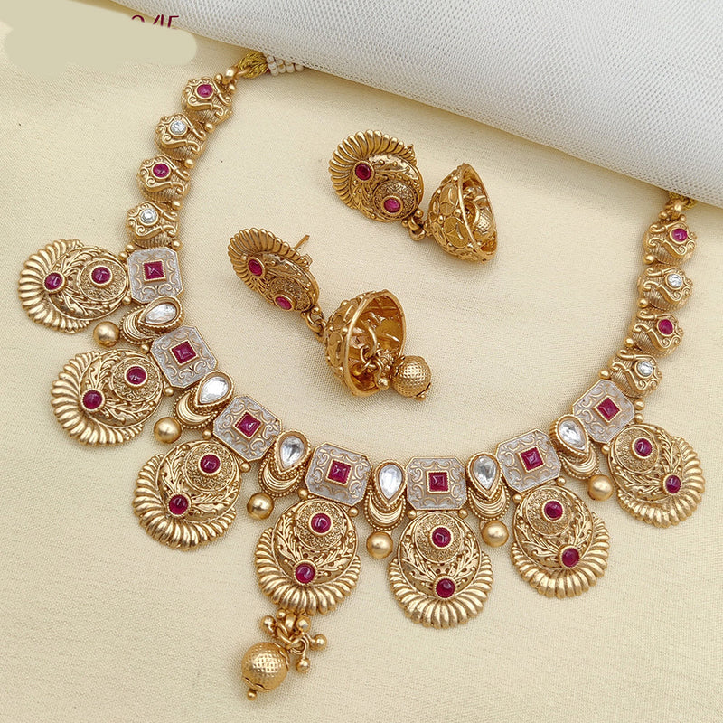 Jewel Addiction Gold Plated Pota Stone And Meenakari Necklace Set