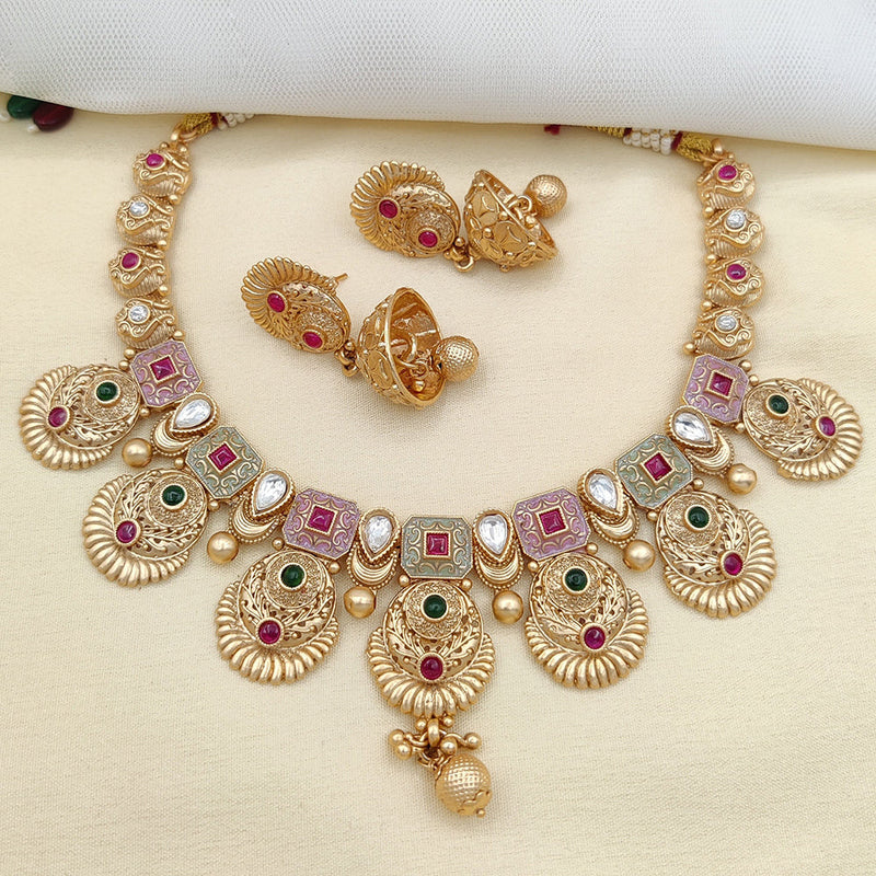 Jewel Addiction Gold Plated Pota Stone And Meenakari Necklace Set