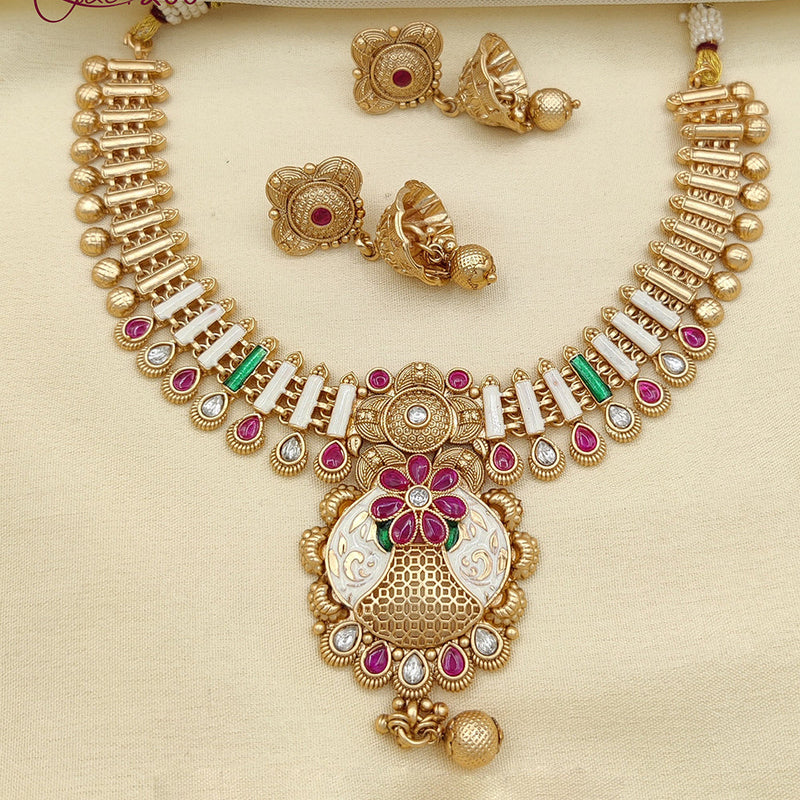 Jewel Addiction Gold Plated Pota Stone And Meenakari Necklace Set