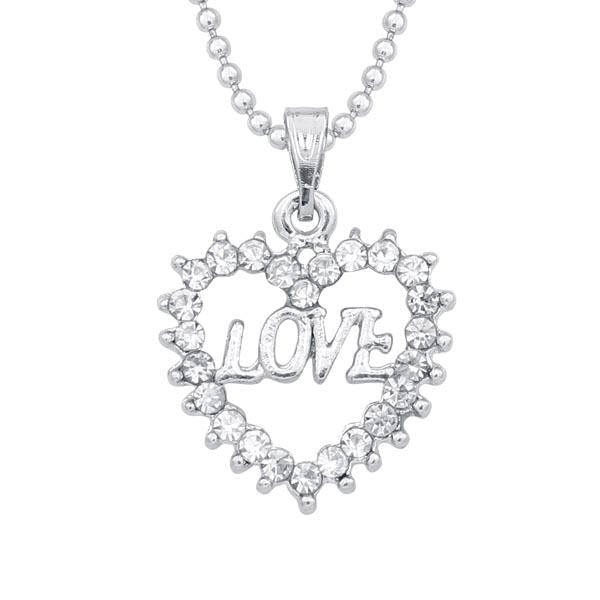 Tip Top Fashions Silver Plated Austrian Stone Love Heart Chain Pendant - 1203128A