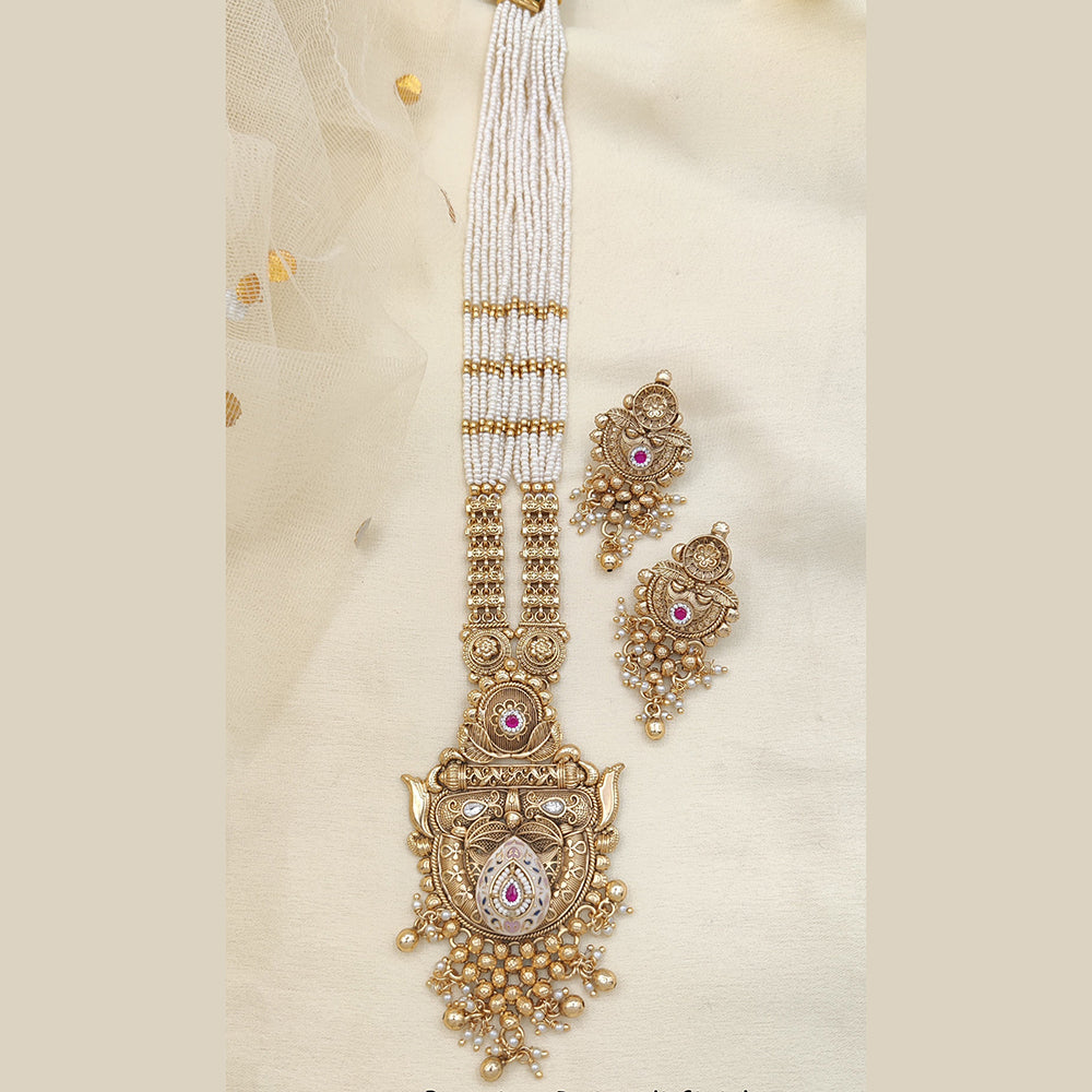 Jewel Addiction Gold Plated Kundan Stone And Pearls Long Necklace Set