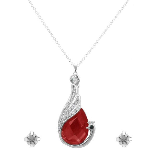 Urthn Red Austrian Stone Peacock Pendant Set - 1203301E