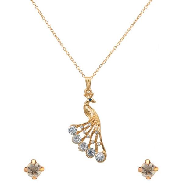 Urthn White Austrian Stone Peacock Pendant Set - 1203303A