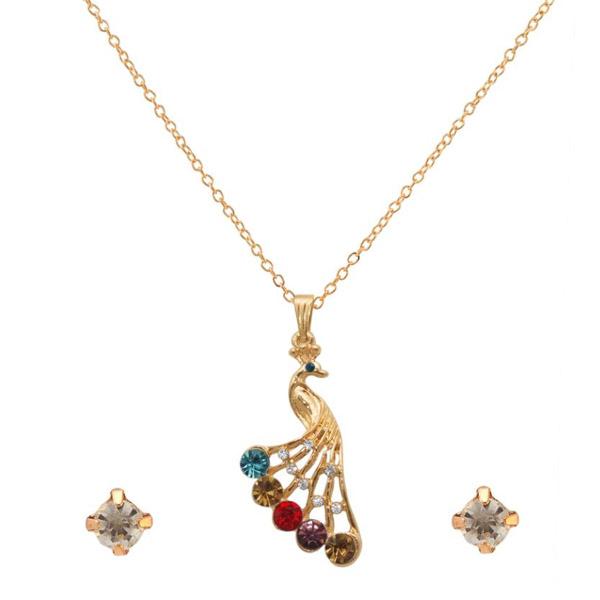 Urthn Multi Austrian Stone Peacock Pendant Set - 1203303B