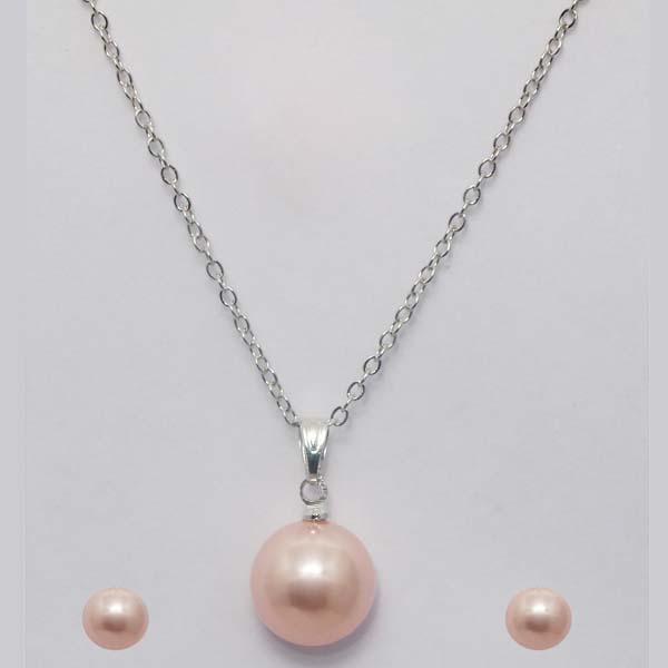 Urthn Rhodium Plated Pink Pearl Pendant Set - 1203708C
