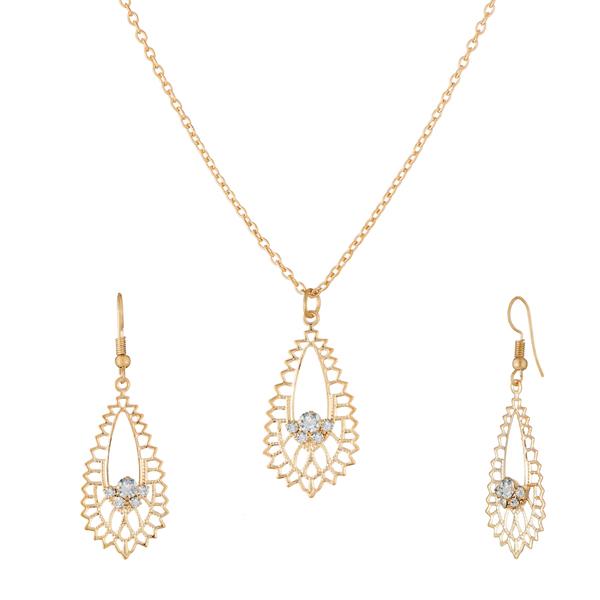 Kriaa Gold Plated White Austrian Stone Pendant Set - 1203901A