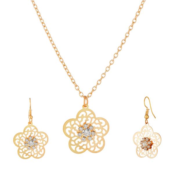 Kriaa Gold Plated White Austrian Stone Pendant Set - 1203903A