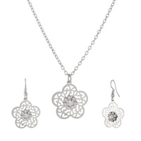 Kriaa Rhodium Plated White Austrian Stone Pendant Set - 1203903B