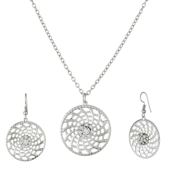 Kriaa White Austrian Stone Rhodium Plated Pendant Set - 1203904