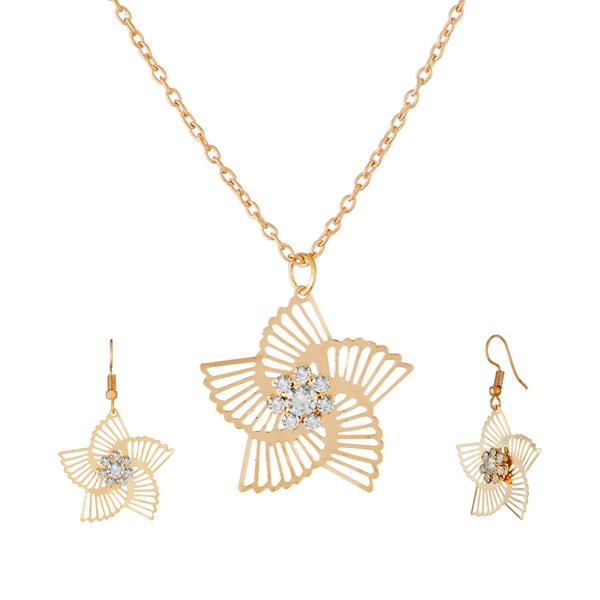 Kriaa White Austrian Stone Gold Plated Pendant Set - 1203906