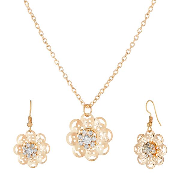 Kriaa White Austrian Stone Gold Plated Pendant Set - 1203908