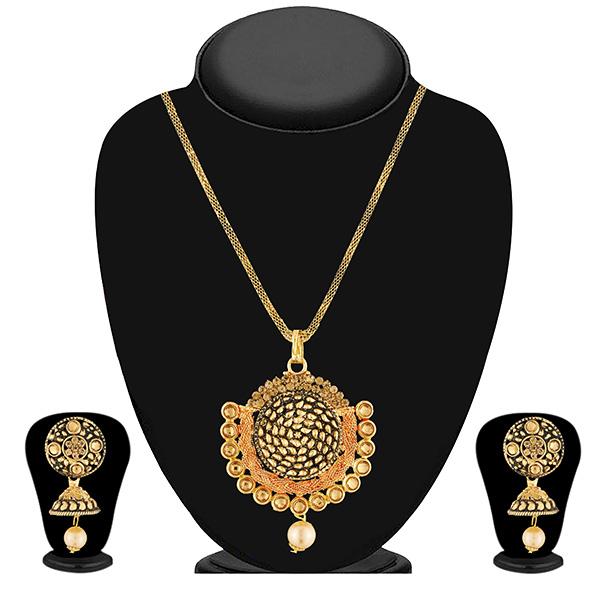 Kriaa Brown Austrian Stone Gold Plated Pendant Set - 1204003