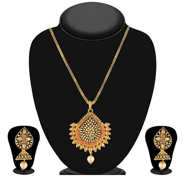 Kriaa Gold Plated Brown Austrian Stone Pendant Set - 1204004