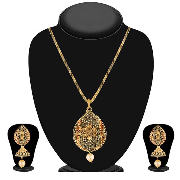 Kriaa Brown Kundan Stone Gold Plated Pendant Set - 1204005