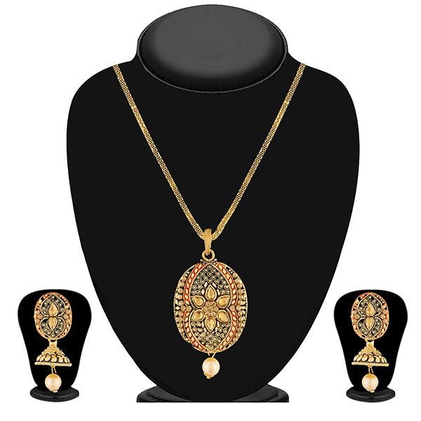 Kriaa Gold Plated Brown Kundan Stone Pendant Set - 1204006